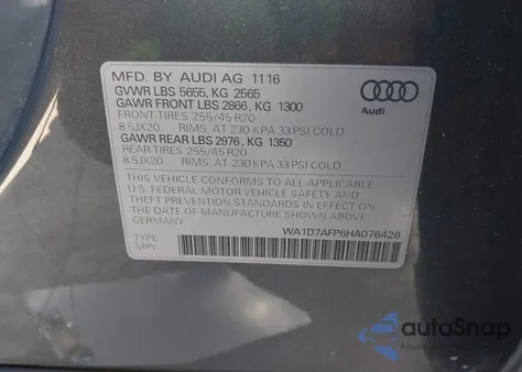 2017 Audi Q5 3.0T Premium Plus from USA, damaged, VIN WA1D7AFP6HA076426
